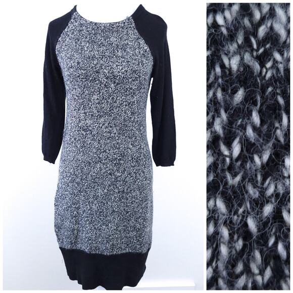 Ann Taylor Loft Fact Sweater Dress Black White, Small, 3/4 Sleeves Neutral Wool - Picture 1 of 8
